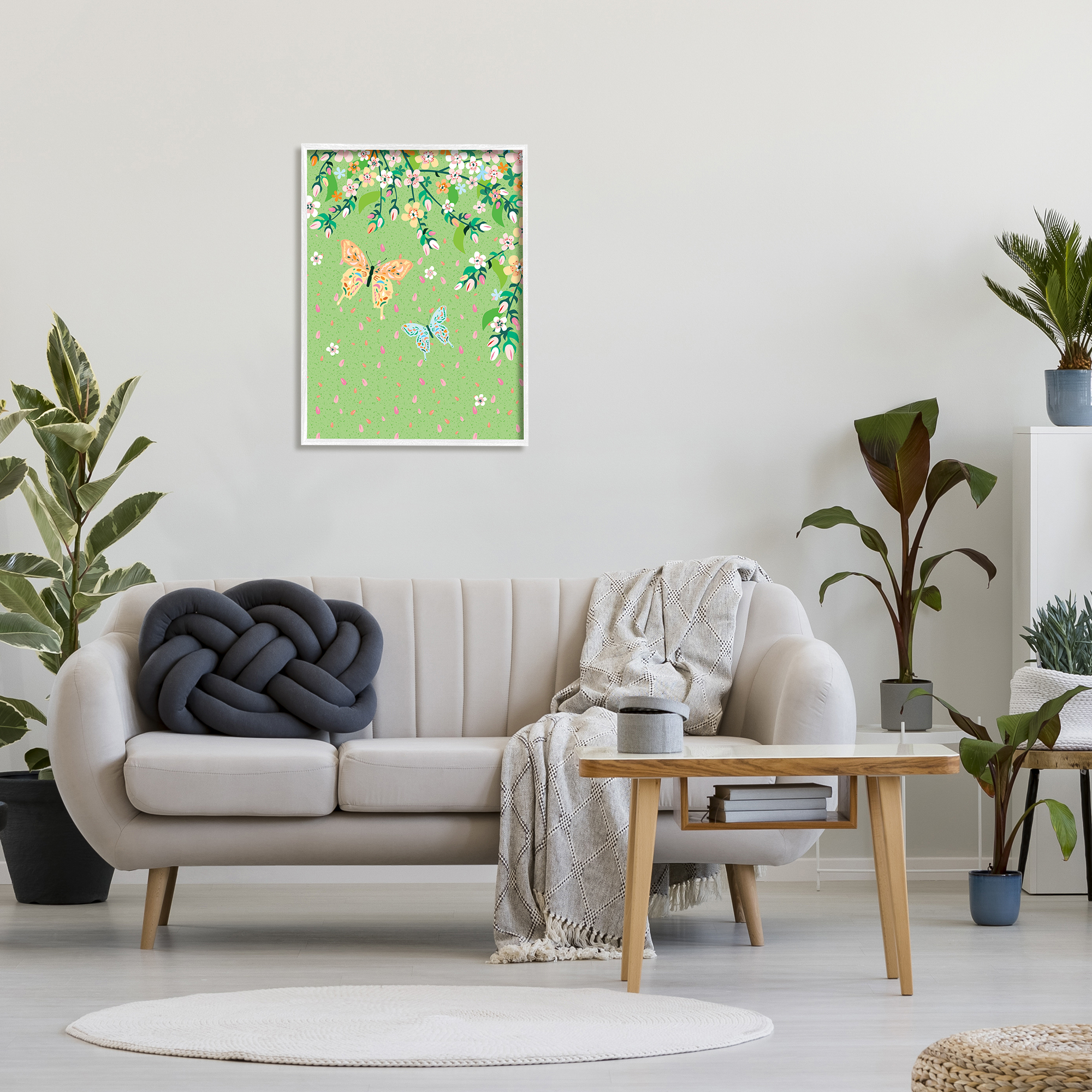 Stupell Industries Butterflies & Falling Petals Animals & Insects Painting White Framed Art Print Wall Art, 24 x 30