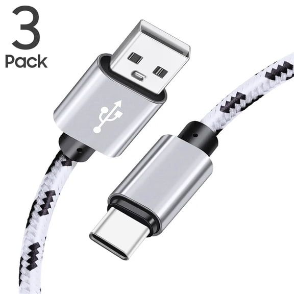 USB to USB C Cable 3ft, 3-Pack USB A to Type C Charger Cord Fast Charging for Samsung Galaxy A17 A16 A15 A26 A36 A56, S25 S24 S23 S22 S21 S20 S10 Note 20, for iPhone 17 16 15, Moto, (White)