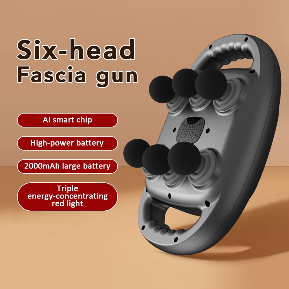 6 Head Massage Gun, 6 Head Fascia Gun with Deep Tissue with 9 Levels & 9 Modes, Portable Muscle Massage Gun for Legs, Arms, Waist, Back, Necks, Grey