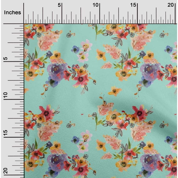 oneOone Cotton Poplin Aquamarine Fabric Flower Watercolor Fabric For Sewing Printed Craft Fabric By The Yard 56 Inch Wide