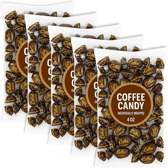 Coffee Candy – Soft, Creamy Coffee-Filled Candies 5 Bags (4 oz Each) Individually Wrapped Snacks for Office Holiday Gift Travel 20 oz Total