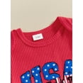 thumbnail image 4 of Suealasg 4th of July Baby Girl Clothes 3 6 12 18 Months Letter Print Short Sleeve T-Shirts Tops Stars Stripe Print Pants Headband 3Pcs Newborn Girls Summer Outfits, 4 of 7
