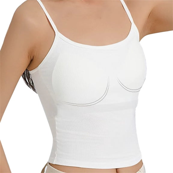 tank tops for women Ribbed Spaghetti Strap Crop Top Built In Bra Casual Daily Layering Wear