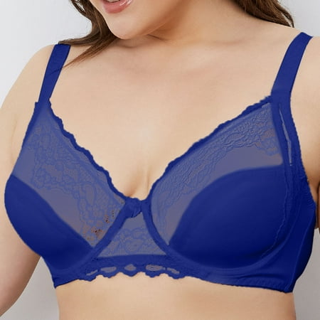 

Aayomet Womens Bras Women s Lace Push Up Plus Size Bra Sheer Balconette Underwire Unlined Blue 90