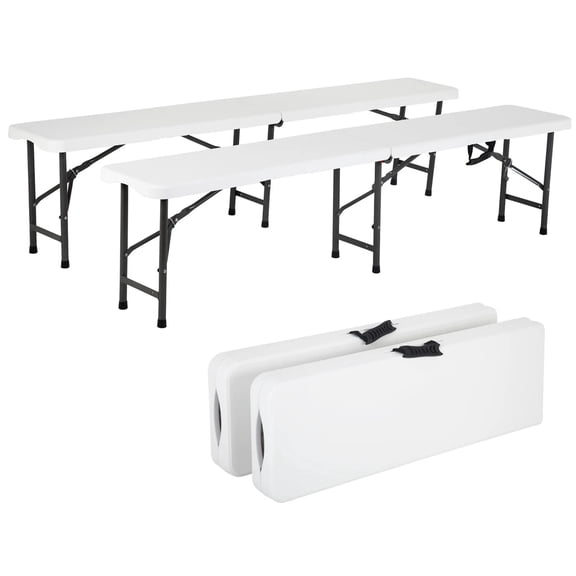 YRLLENSDAN Portable Folding Bench Plastic with Carrying Handle and Steel Frame, White (Set of 2)