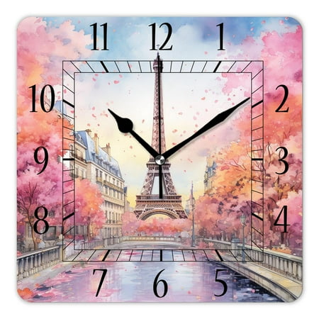 10 Inch Wall Clock Battery Operated Silent Clock Decorative for Office, Kitchen, Outdoor, Living Room,Oil Painting Paris France City Eiffel Tower Art