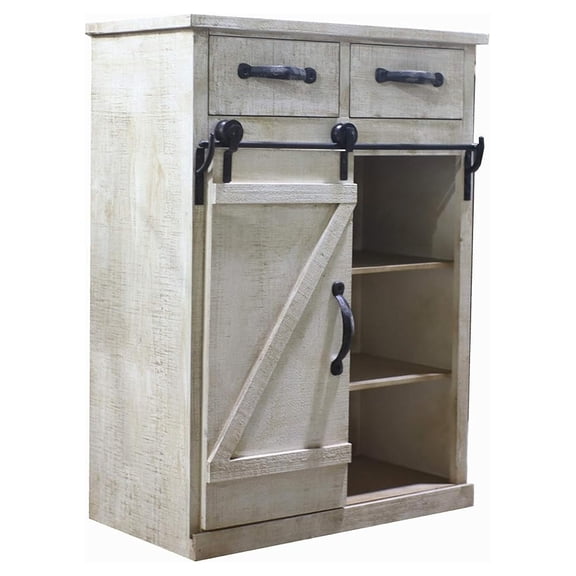 Loft Rustic White Disstressed Wood Storage Cabinet with Sliding Barn Door, Vintage Farmhouse Wood Storage Console Cabinet Kitchen32'' H