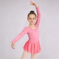 thumbnail image 2 of Virmaxy Solid Color Back Bow Long Sleeve V Neck Ballet Dance Dress Stretchy Easy Wear Mesh Mini Dress for Practice and Performance, for 3-15Y, 2 of 7