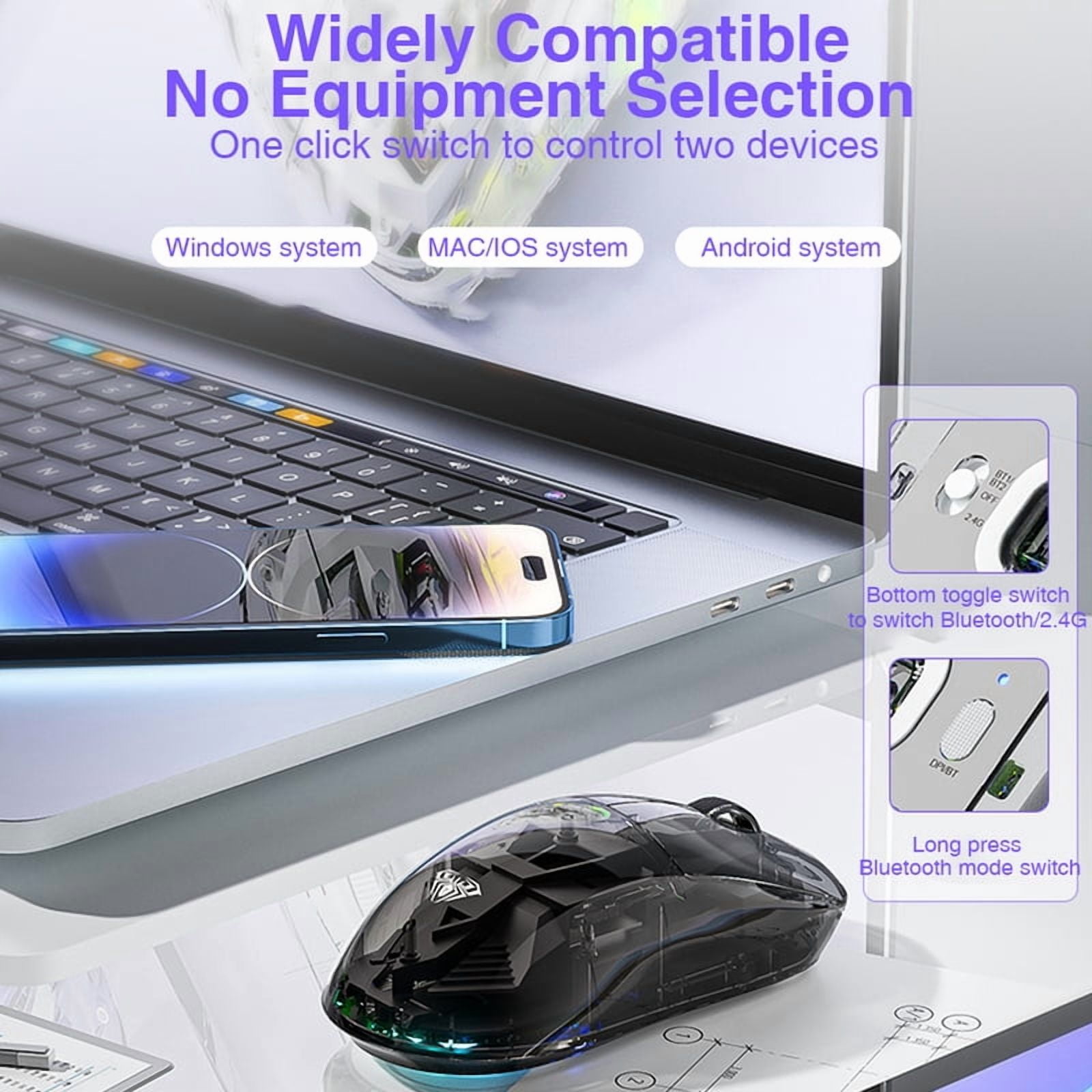 AULA SC660 Wireless Mouse Bluetooth Gaming Mouse 10000DPI Optical Sensor Macro Programmable Ergonomic Mice For Laptop PC Gamer