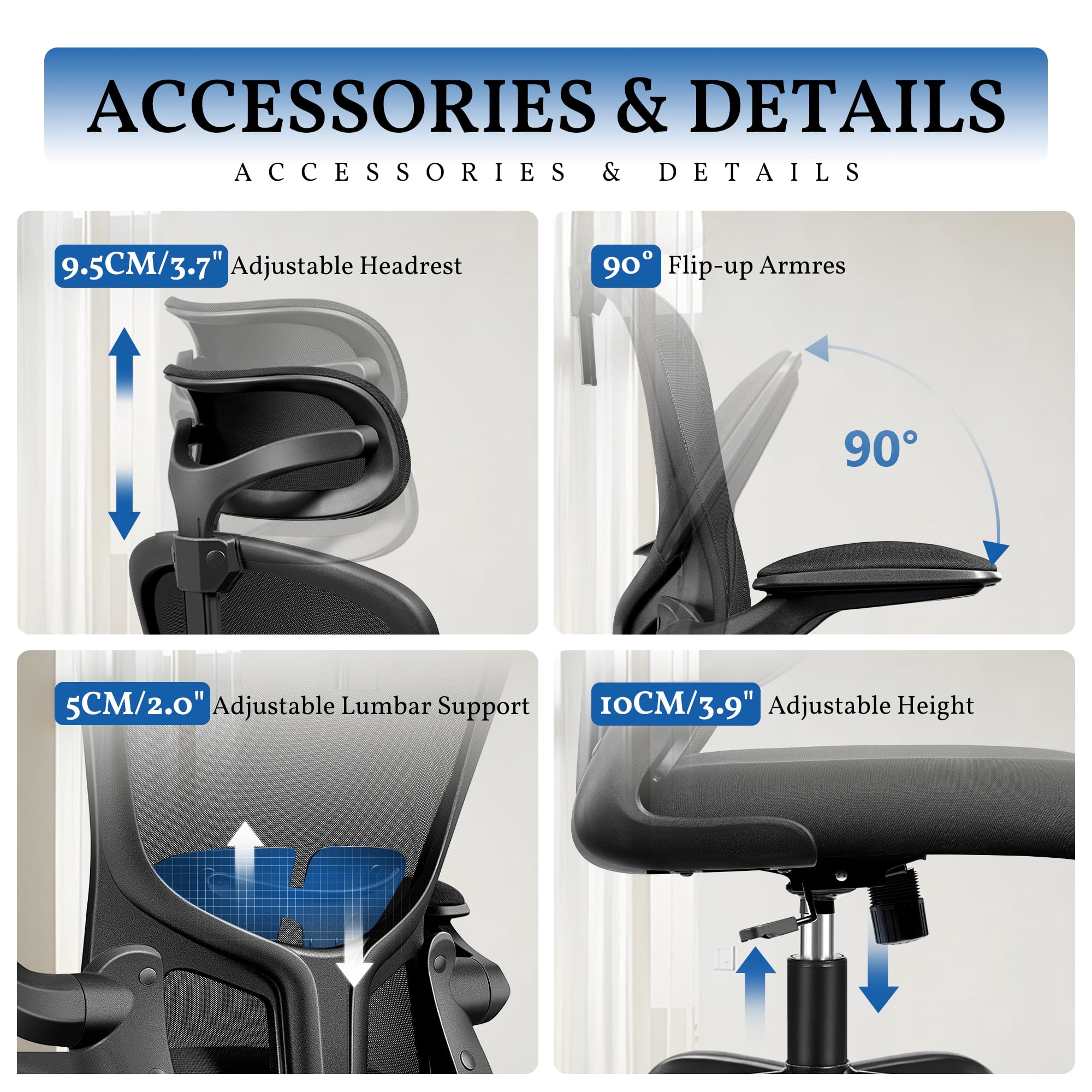 FelixKing Office Chair Ergonomic Desk Chair with Adjustable Lumbar Support and Wheels, High Back Computer with Headrest,Executive Swivel Comfy with flip-up Armrests for Home Office,500LBS,Black