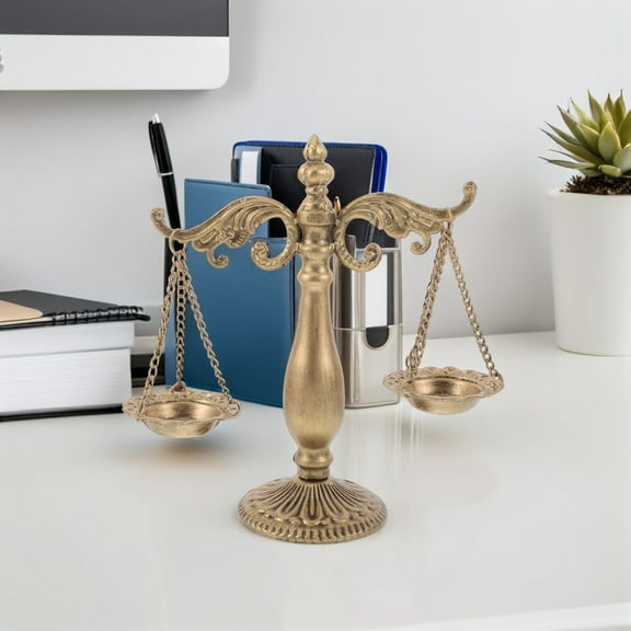 OUNONA Vintage Balance Scale Golden Iron Figurine for Home Office Decor