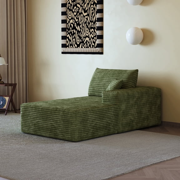 LiviNest Green Corduroy Chaise Lounge Sofa: Modern Single Armrest Chair for Living Room - No Assembly Required Plush Fabric Lounge Chair for Home & Apartment