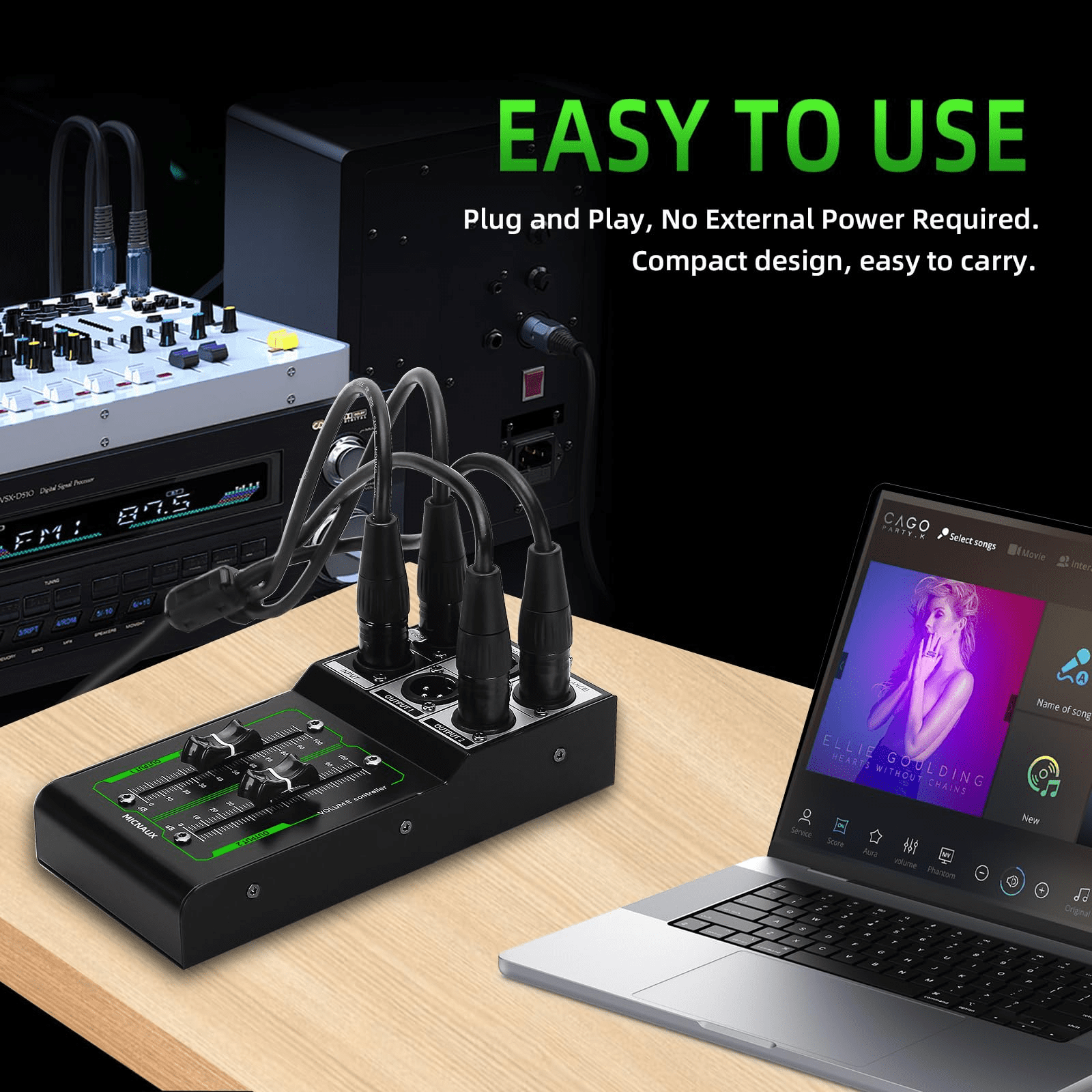 Passive Monitor Volume Controller, XLR 2 Input 2 Output Stereo Studio Controller, Plug and Play No Loss Volume Adjustment Controller for Studio Home Audio System