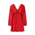 thumbnail image 2 of QIPOPIQ Robes pour Femmes pour Invité de Mariage Fête Manches Longues Col en V Longueur Genou Robe Longue d'Été Robe Sexy Rétro Ample 2023 Offres, 2 of 5