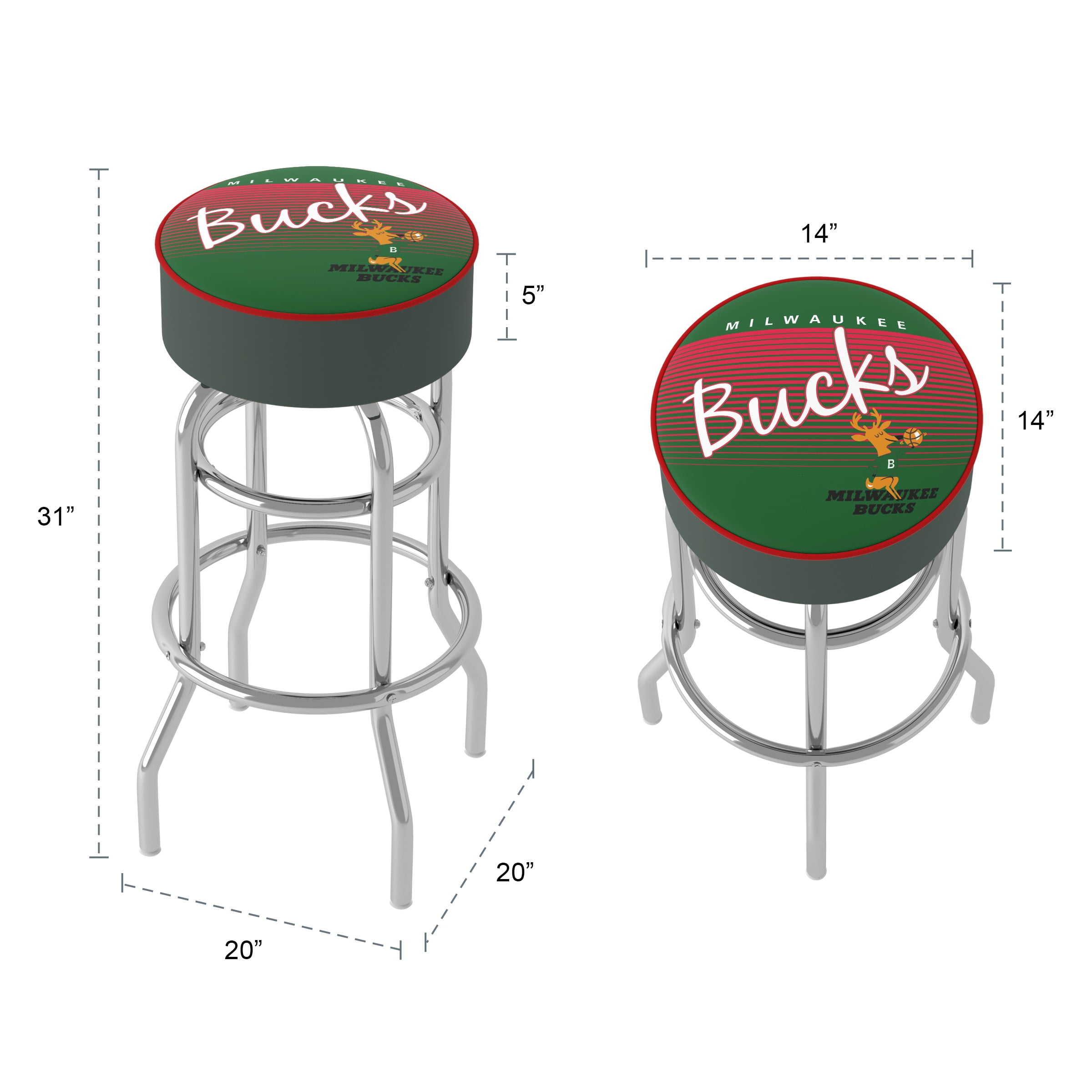 Trademark Gameroom Milwaukee Bucks Hardwood Classics Bar Stool with Padded Seat