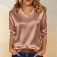thumbnail image 5 of Summer Tops for Women Plus Size Casual Blouse Summer Loose Satin Short Sleeve V Neck Solid Color Pullover Tunic Top, 5 of 8