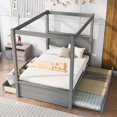 thumbnail image 2 of Full Size Canopy Bed with Trundle Bed and 2 Drawers, Wood Full Platform Bed with Headboard, Footboard and Slat Support, Modern 4 Poster Panel Bed, No Box Spring Needed, Brushed Gray, 2 of 7