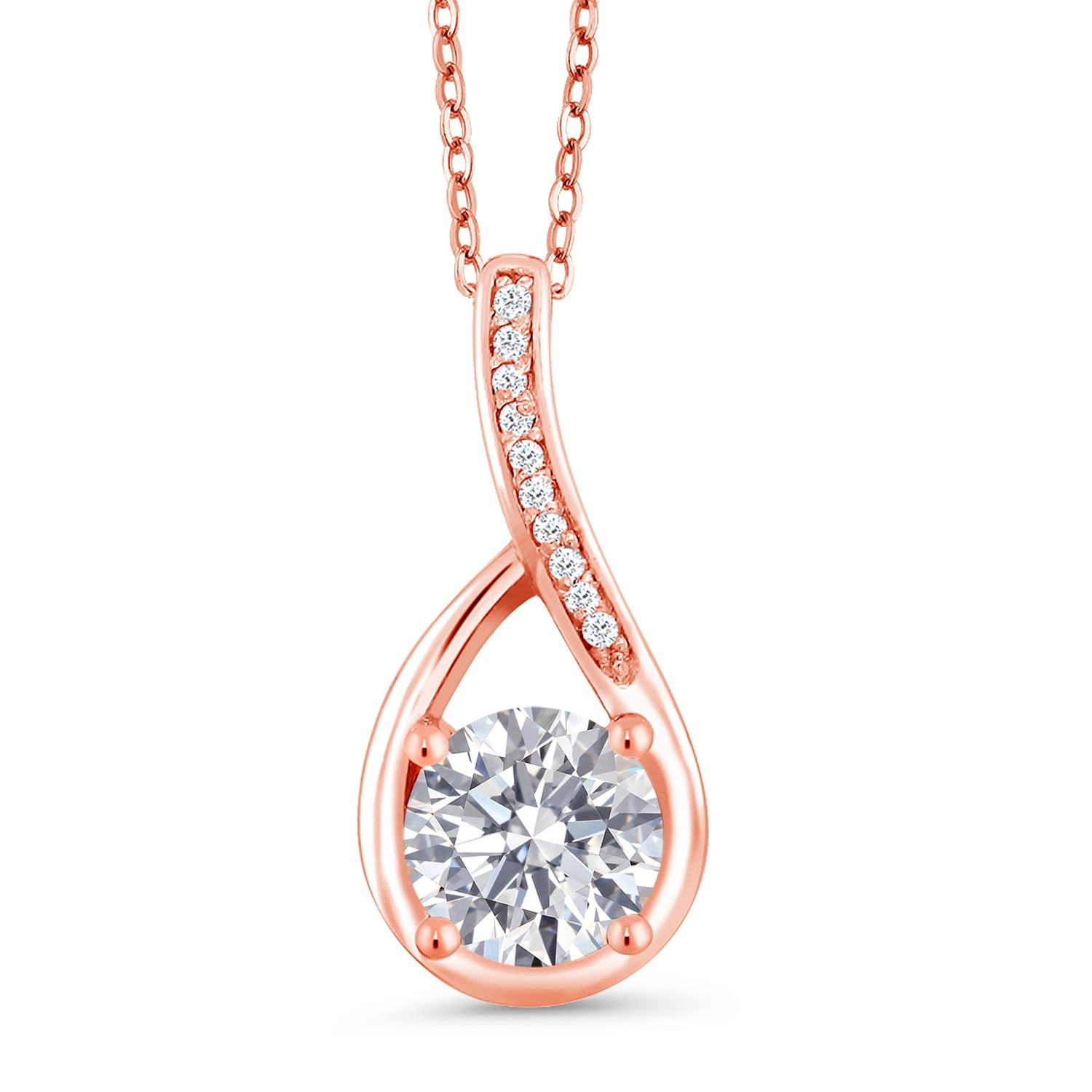Gem Stone King 18K Rose Gold Plated Silver Lab Grown Diamond Pendant Necklace with Diamond Accent for Women | 0.84 Cttw | Gemstone April Birthstone | Round 6MM | With 18 inch Chain