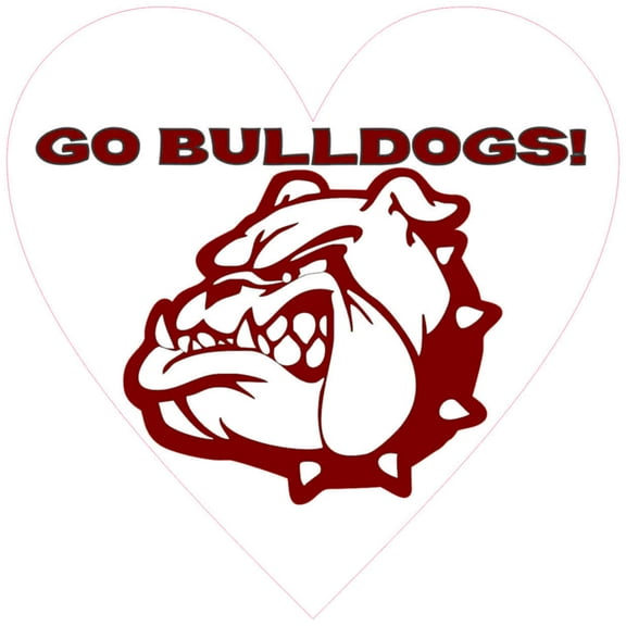 4in x 4in Maroon Go Bulldogs Mascot Heart Sticker