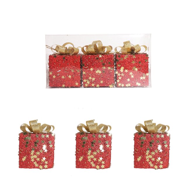 Pack de 3 Adornos Navideños Colgantes de Bolas de Estrella Doradas con Purpurina de 8 Cm | Decoración Festiva para Árboles y Coronas de Navidad