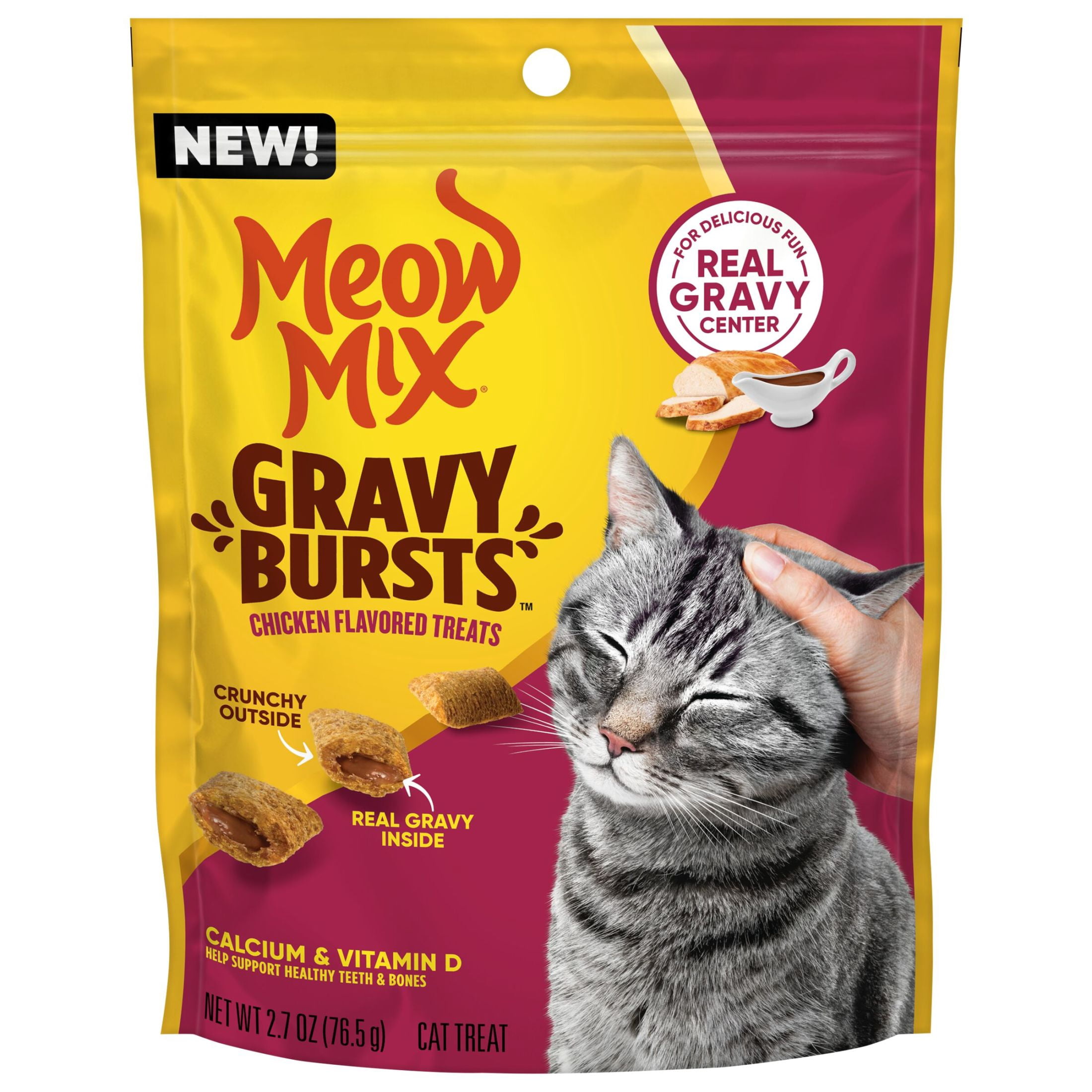 (5 pack) Meow Mix Gravy Bursts Chicken Flavored Cat Treats, 2.7 Ounce Bag