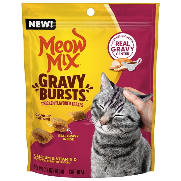 Meow Mix Gravy Bursts Chicken Flavored Cat Treats, 2.7 oz Bag