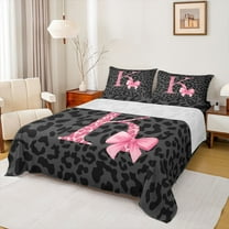 Homewish Kawaii Initial K Letter Full Size Sheets, Leopard Cheetah Print Bed Sheets, Teens Kids Girls Women Sheet Sets, Ultra Soft Bedroom Decor, 4-Piece