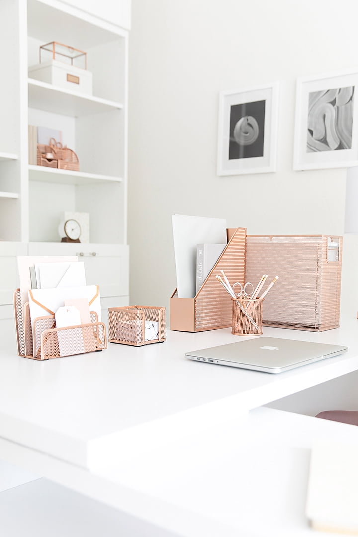 Monte 5 Piece Rose Gold Desk Organizer Set with Desktop Hanging File Organizer