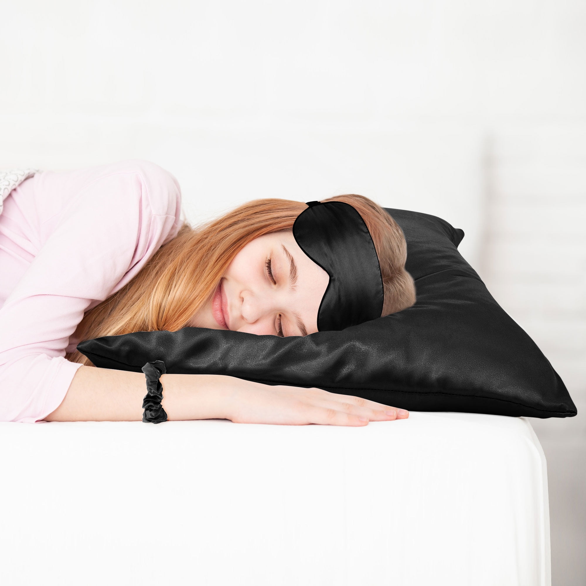 Unique Bargains Set of 2 Durable Soft Enveloped Closure Satin Pillowcase Black King(20"x36"）