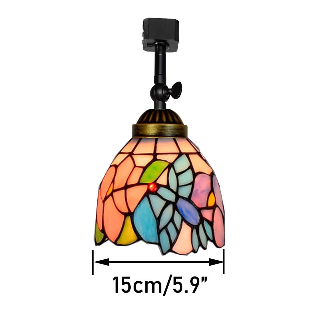 KAYYELAMP J-Type Track Head Lighting Adjustable Angle Tiffany Ceiling Light Bird Pattern Colorful Glass Shade Handmade Track Light Fixture For Gallery Mirror Front