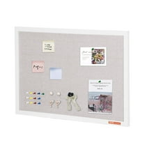 HCY 30"x20" White Cork Board with Linen Surface Wall-Mounted Bulletin Board