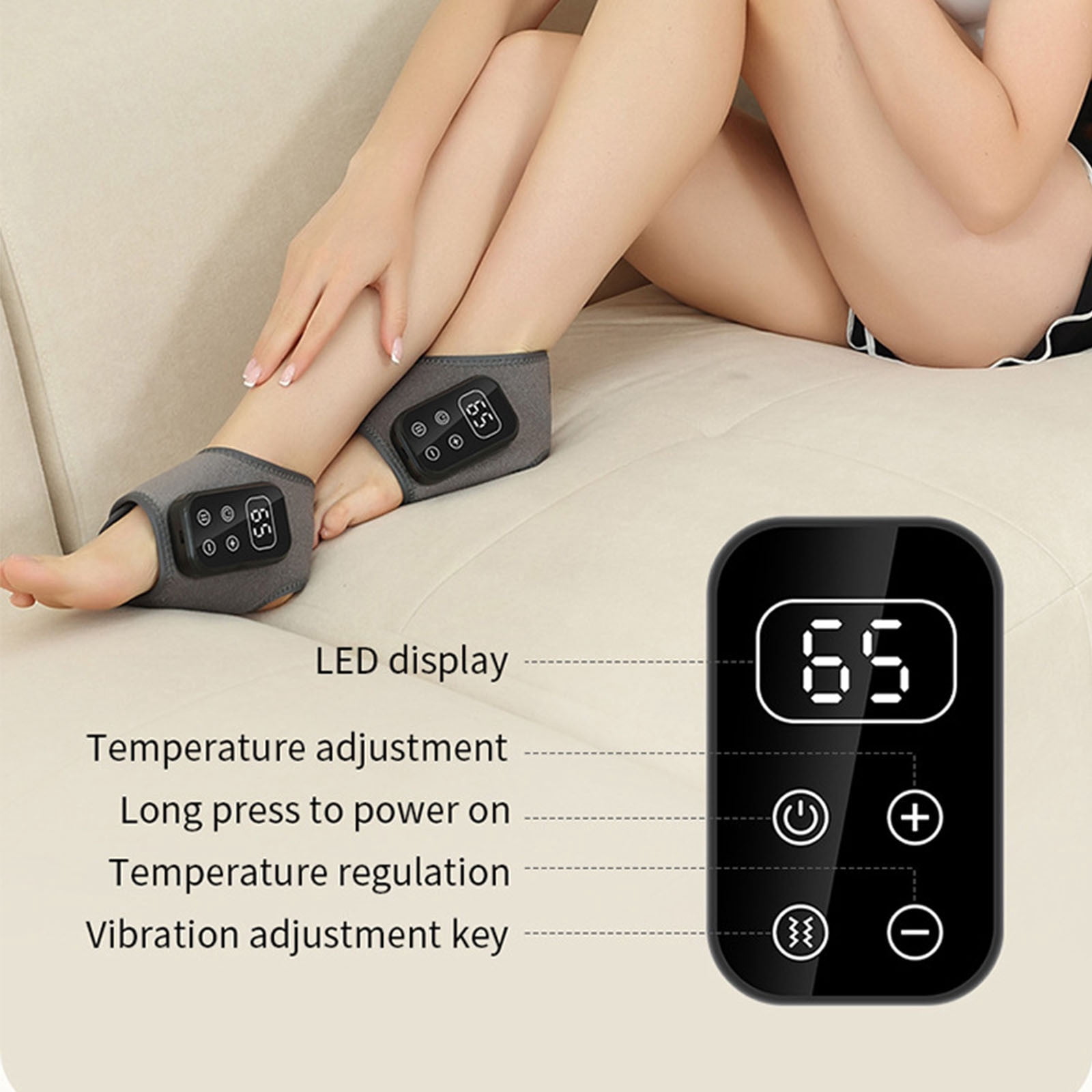 Viflosae Foot Massager Wireless Portable Foot Ankle Massager 3 Speed 5 Temp USB Recharge Heat Compression Shiatsu Vibration Kneading for Foot Pain and Circulation for Home Work Travel