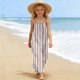 thumbnail image 5 of Vestido sin mangas con cuello redondo para niñas, moda para niñas, bonito vestido largo con estampado de rayas y cordón en la espalda, suelto y con tirantes., 5 of 9