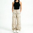 thumbnail image 5 of CPNG Girls Cargo Pants Solid Color Elastic High Waist Straight Wide Leg Baggy Cargo Sweatpants Lightweight Streetwear Casual Cargo Trousers, 5 of 7