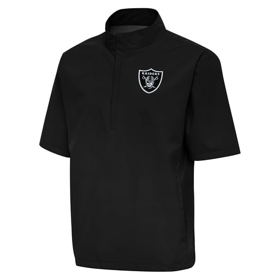 Men's Antigua Black Las Vegas Raiders Brisk Short Sleeve Quarter-Zip Windshirt