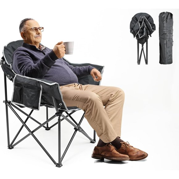 Lilypelle Chaise de Camping Surdimensionnée TG, Chaise Soucoupe Portative Entièrement Rembourrée, Chaise de Camping Pliante avec Porte-Gobelet et Sac de Transport, Supporte 500 Lb, Chaises de Pelouse Robustes pour le Camping, le Patio, les Pique-Niques
