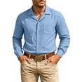 thumbnail image 2 of VgaVtl Fall Winter Long Sleeve Mens Shirt Linen Collared Button up Shirts for Men Solid Lapel Casual Office Regular, 2 of 9