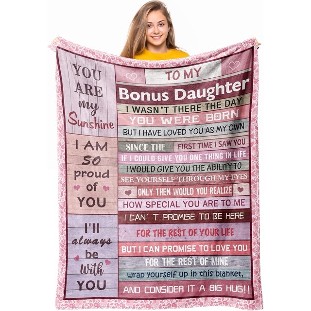 LHSHID to My Bonus Daughter Gifts Throw Blanket Step Daughter Gifts from Stepmom Stepdad for Teen Girls Women Best Stepdaughter Gifts for Christmas Valentine’s Mother’s Day Birthday Gifts 60"x80"