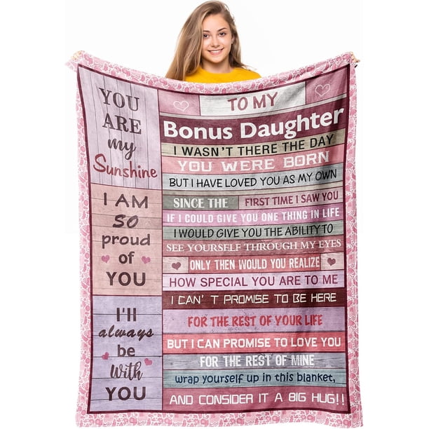 LHSHID to My Bonus Daughter Gifts Throw Blanket Step Daughter Gifts from Stepmom Stepdad for Teen Girls Women Best Stepdaughter Gifts for Christmas Valentine’s Mother’s Day Birthday Gifts 60"x80"