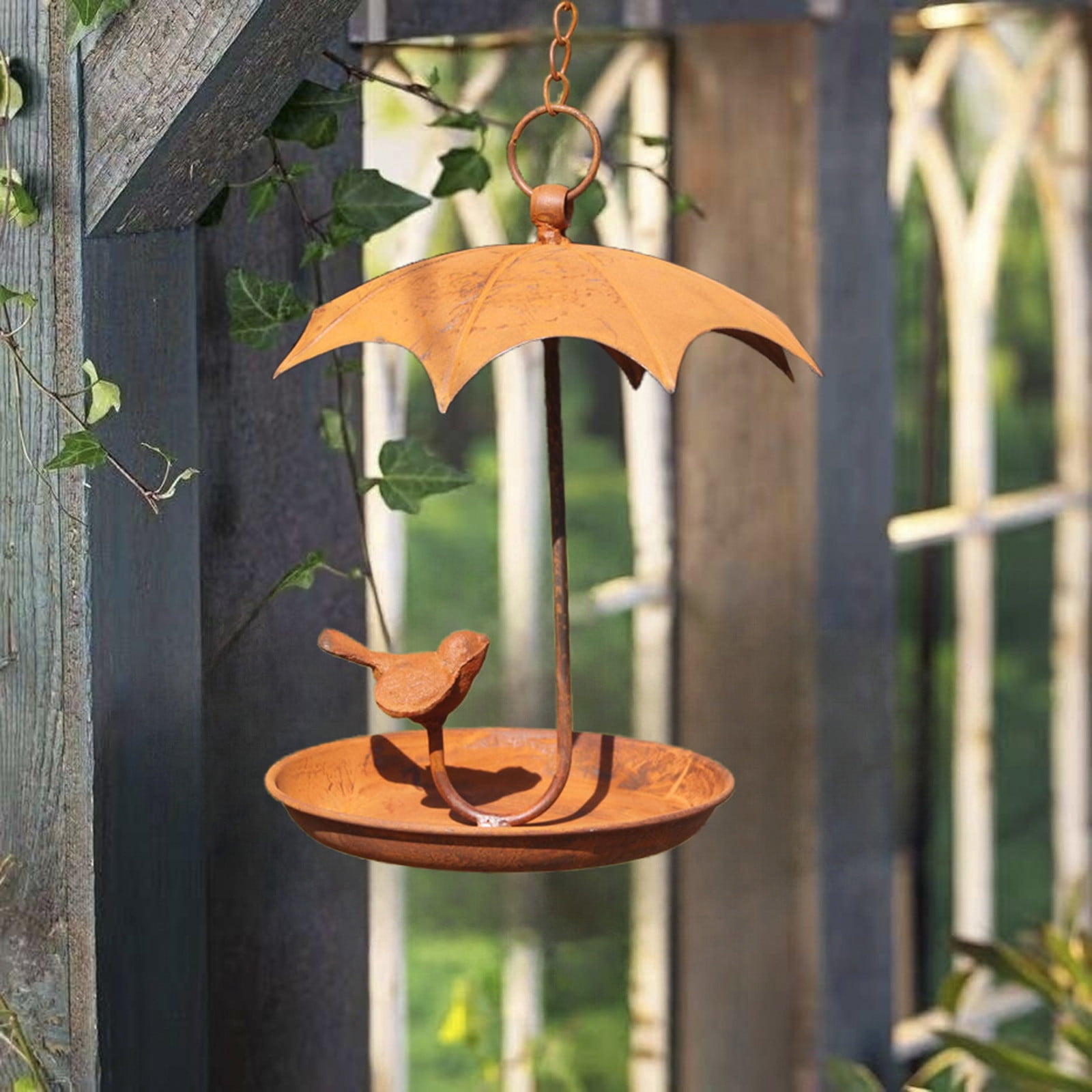 TOPRenddon Window Bird Feeders for Outdoors,Handcrafted Circular Hanging Metal Bird Feeder for Feed and Water Decorative Outdoor Garden Patio,Home Decor Collection
