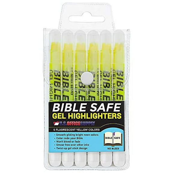 US Office Supply 6 Pack of Yellow Bible Safe Gel Highlighters - Bright Neon Fluorescent Yellow Color Markers, Highlight On Any Paper - Won't Bleed, Fade or Smear - Twist-Up Design, Study Guide