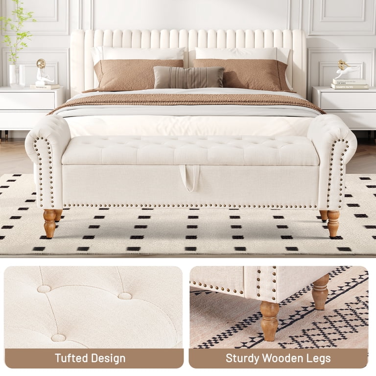 Furniliving 63 In Storage Ottoman Bench, Beige photo 4