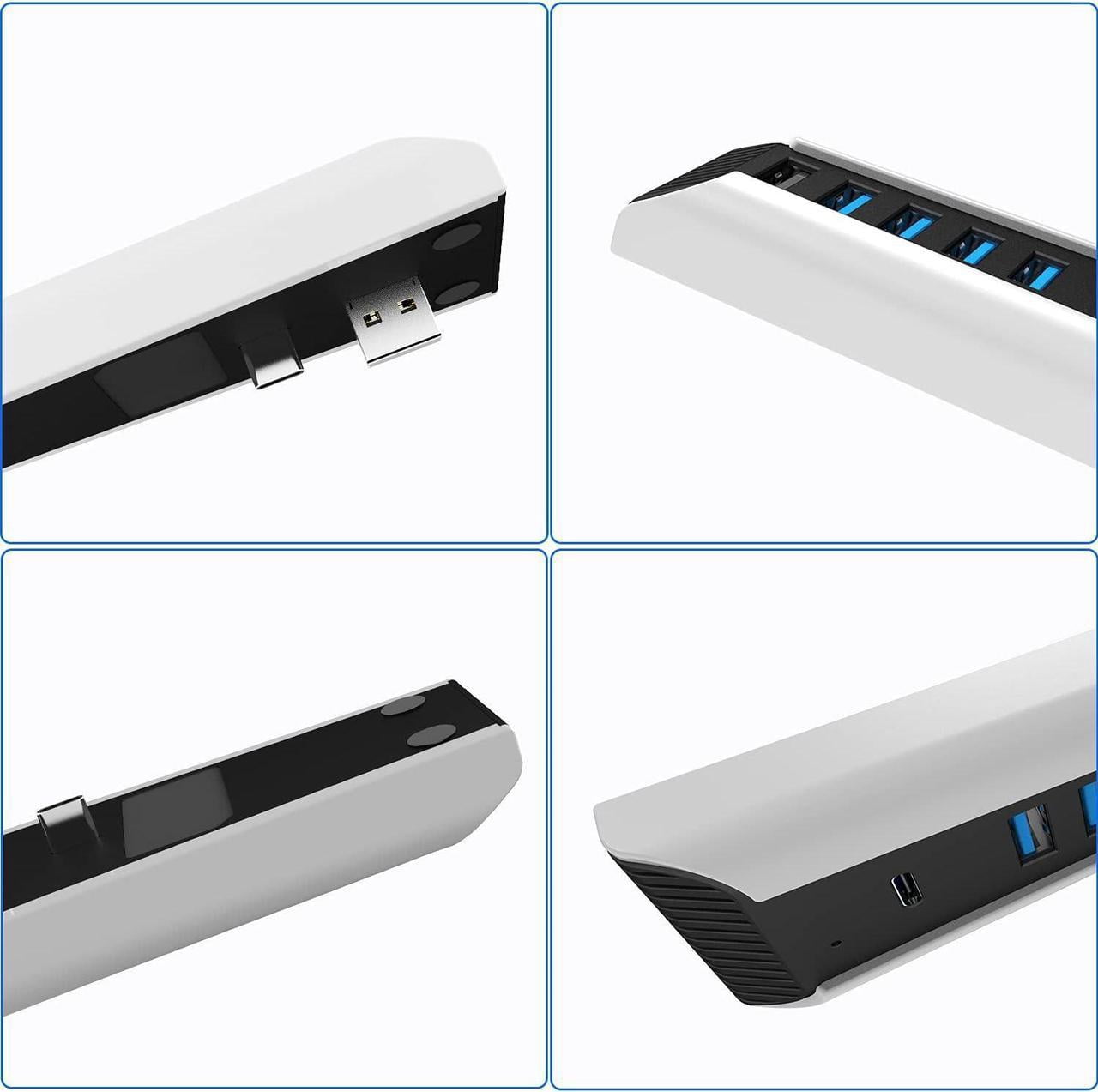 5 Port USB Hub for PS5, 5 in 1 High Speed USB Expansion Hub Charger Splitter Adapter with USB2.0 Type C Ports for PS5 Console