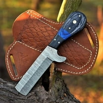Handmade Damascus Bull Cutter Knife for Cowboy with Leather Sheath- Handcrafted Fixed Blade Hunting Knife for Precision Cutting