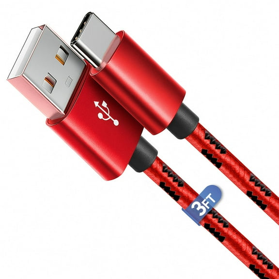 Afflux USB-A to USB-C Fast Charger Braided Type C Cable Compatible with iPhone 17 / 16 / 15 Pro Max Plus Air, Samsung Galaxy S25 S24 S23 Ultra, Google Pixel, iPad Pro, Universal (3ft, Red)