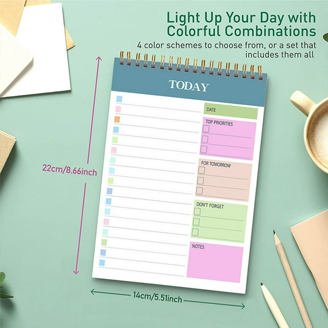 English Notebook A5 Coil Planner, Portable Daily Schedule Book, Sticky Notes, Learning Organizer for Office Tasks, Blue