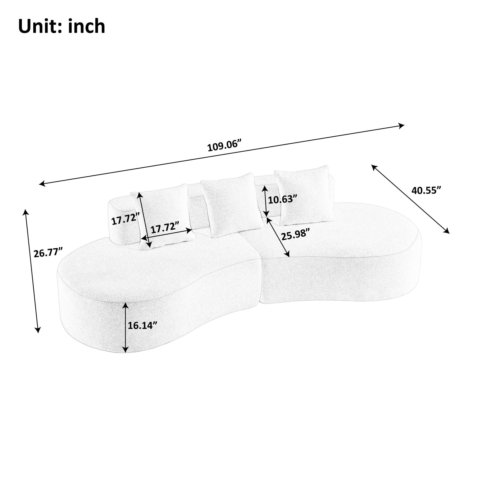 Gewnee 109" Modern Curved Sofa, Velvet Fabric 4 Seater Curved Shaped Sectional Couch for Living Room, Bedroom, Office.Gray