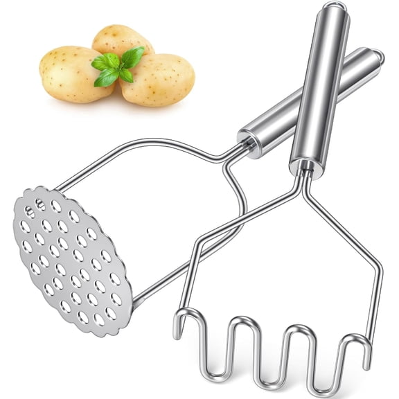 Sopito Potato Masher, Stainless Steel Integrated Kitchen Tool Food Masher for Potatoes, Vegetables, Fruits, Baby Food, 2 pack