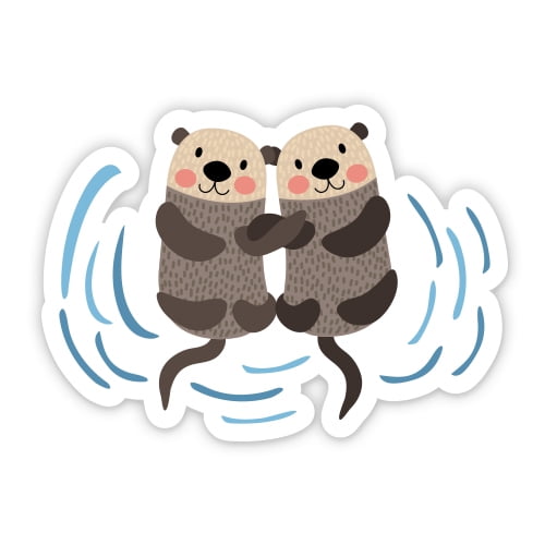 Cute Otter Couple - 3" Vinyl Sticker - For Car Laptop Water Bottle Phone - Waterproof Decal