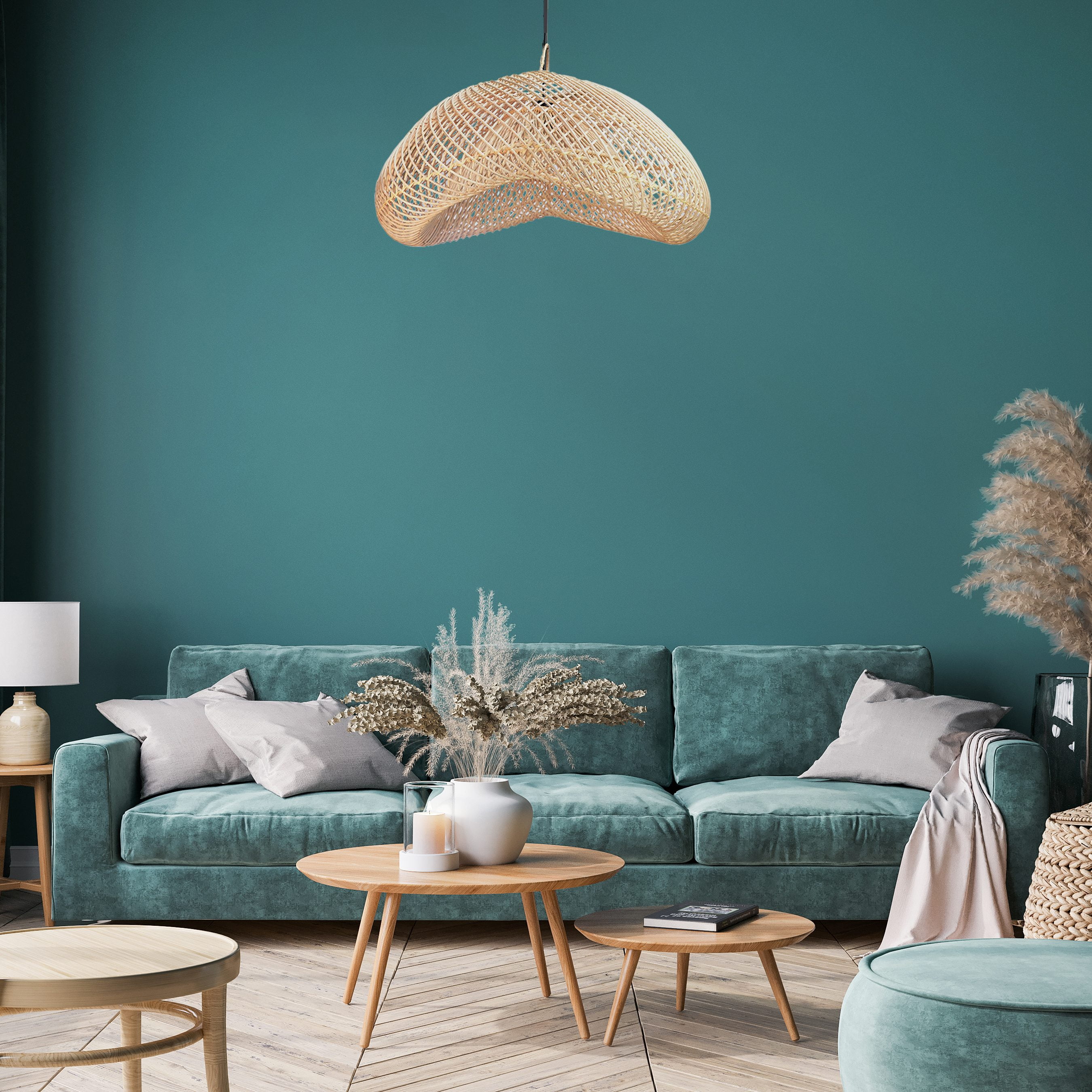 FOREVER BAMBOO Indonesia Handmade Natural Rattan Pendant Light Shade Wicker Light Fixtures Luxurious Bean Shape Woven Lampshade Chandelier Interior Decor, 12 in H x 24 in W